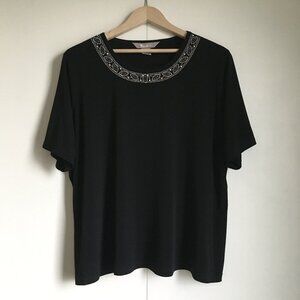 Vintage Black Stretchy Boho Tee With Stitchwork and Beadwork